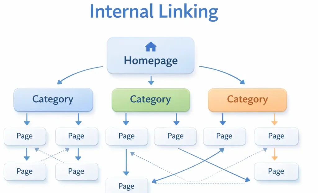 How To Do Internal Linking Manually with homepage, category, and page-level internal linking structure