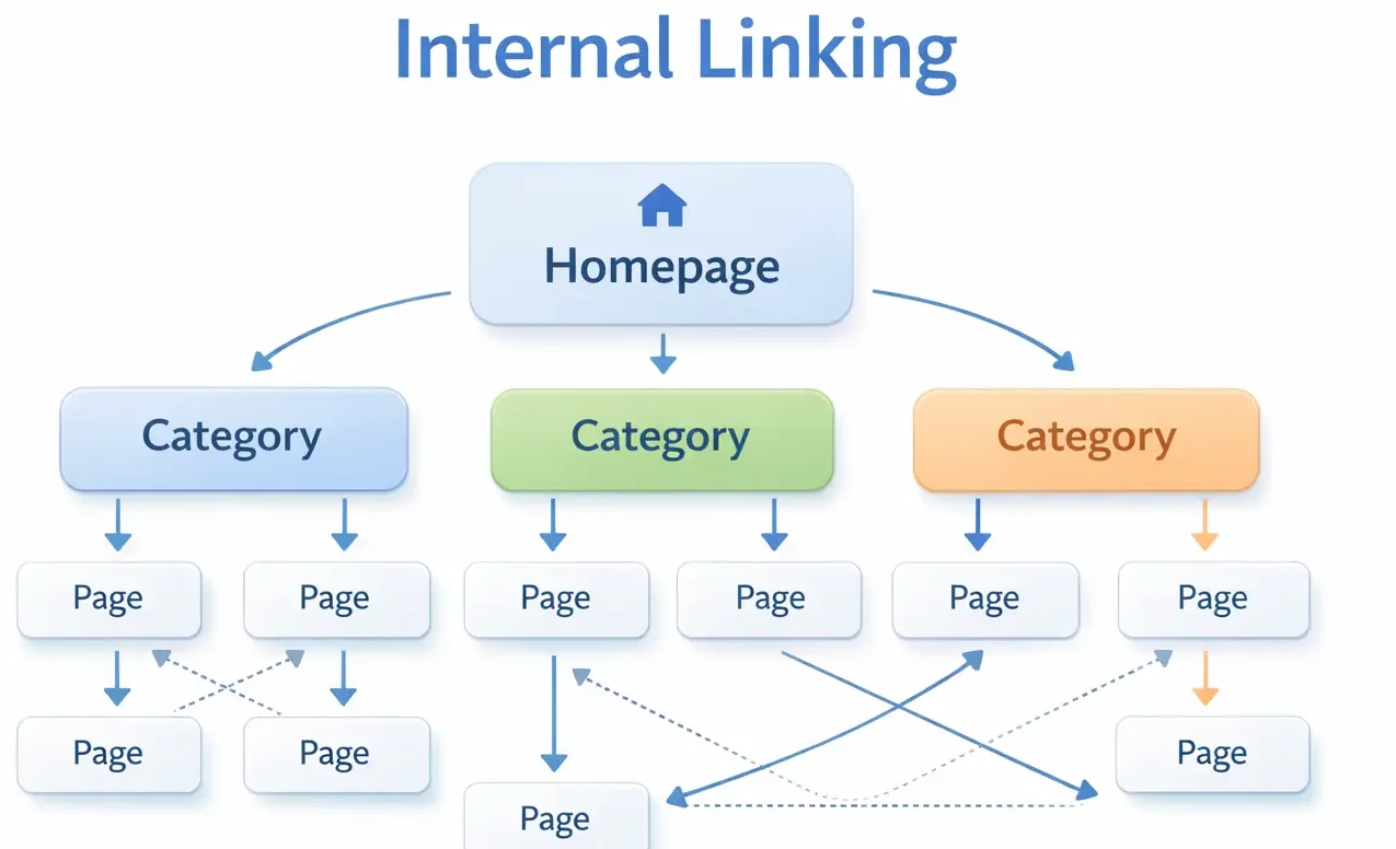 How To Do Internal Linking Manually with homepage, category, and page-level internal linking structure